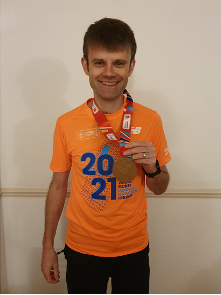 Trustee Sam Vardy with his London Marathon finishers medal