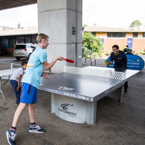 Table Tennis - two players in a rally