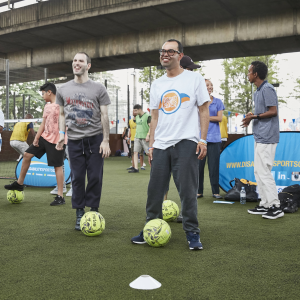 Football - players about to dribble ball